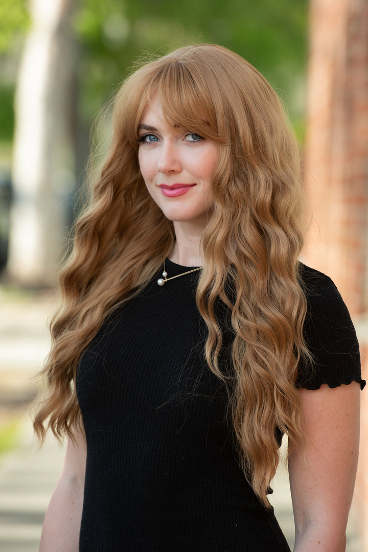 Strawberry Blonde Wavy Synthetic Wig with Bangs Amelie