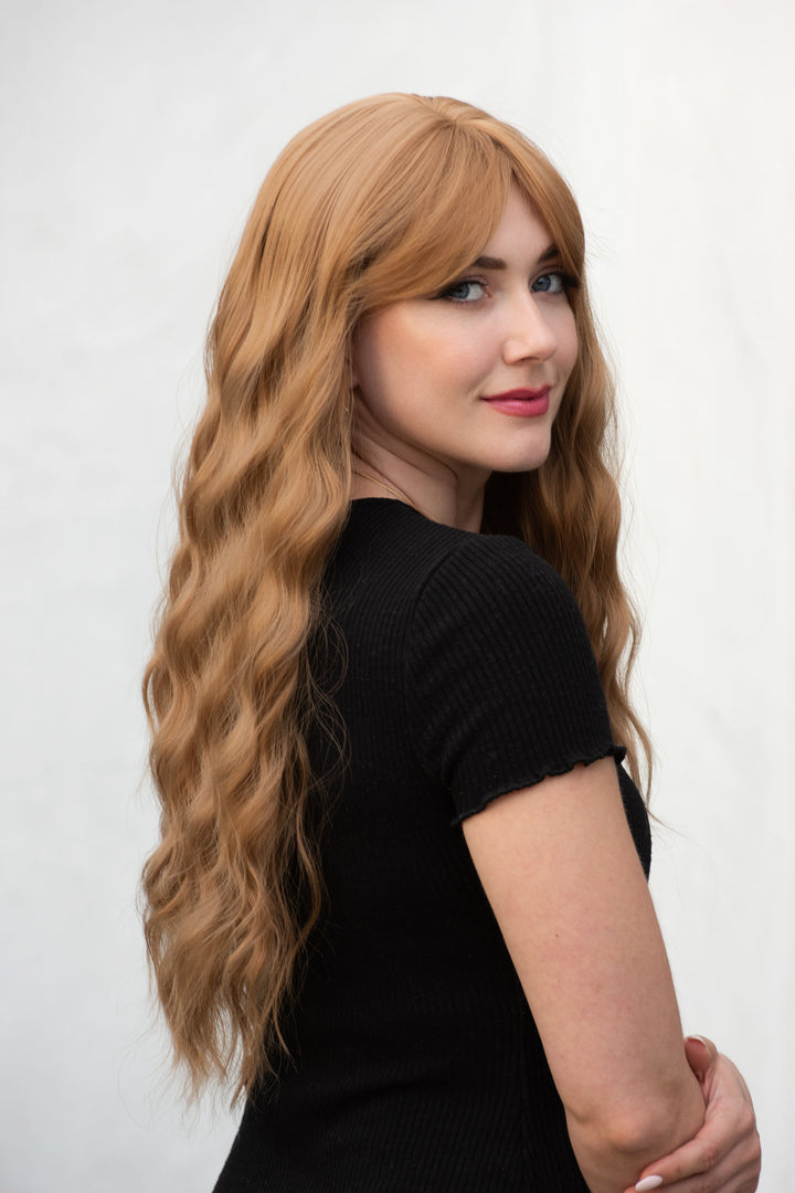 Strawberry Blonde Wavy Synthetic Wig with Bangs Amelie