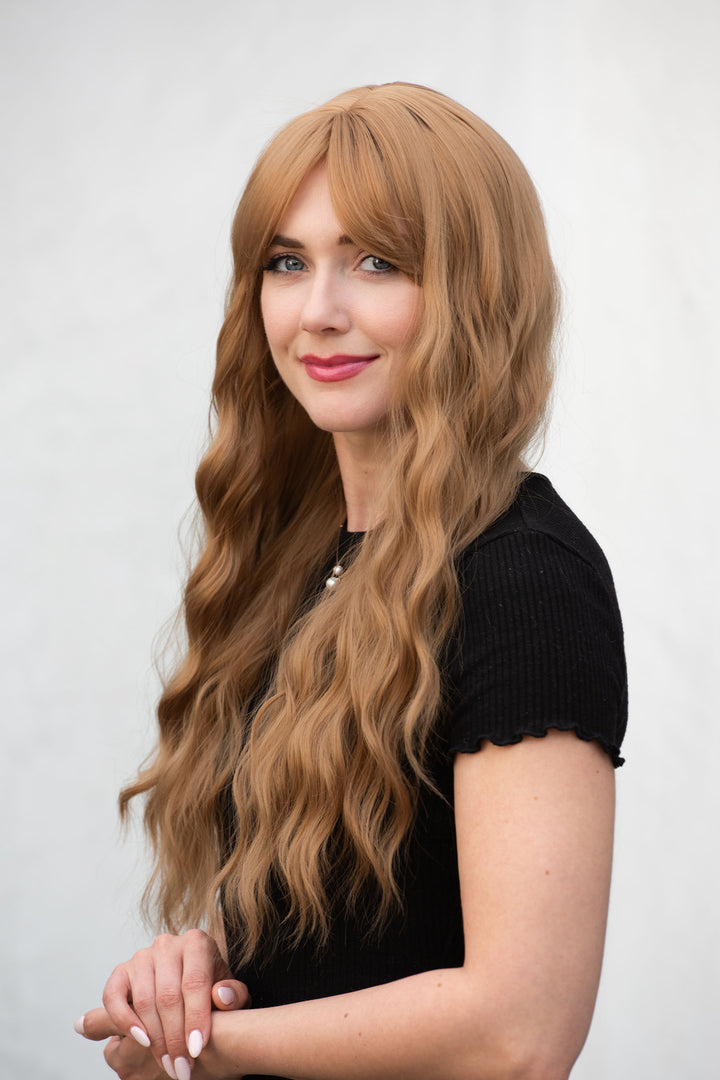 Strawberry Blonde Wavy Synthetic Wig with Bangs Amelie