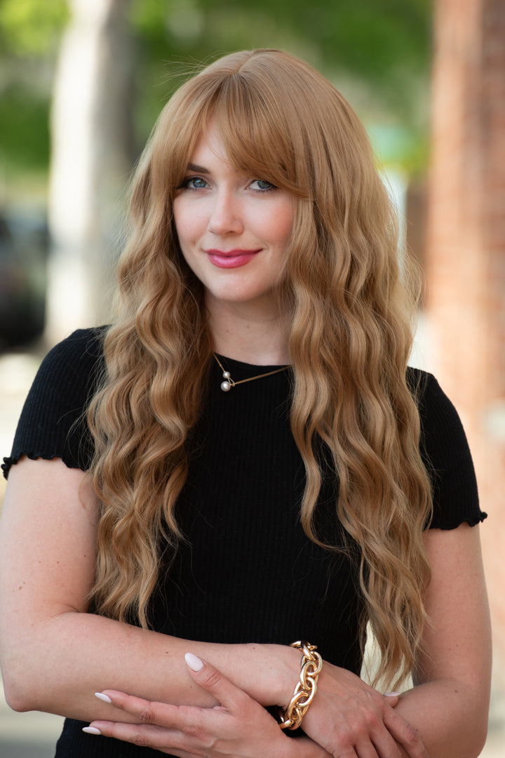 Strawberry Blonde Wavy Synthetic Wig with Bangs Amelie