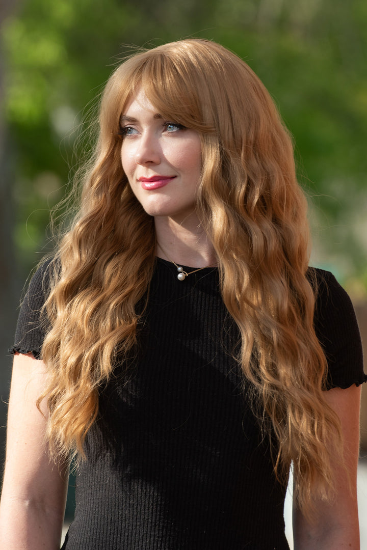 Strawberry Blonde Wavy Synthetic Wig with Bangs Amelie