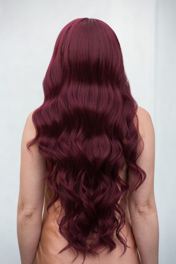 Burgundy Red Wavy Lace Front Synthetic Wig Aries Ariel Look