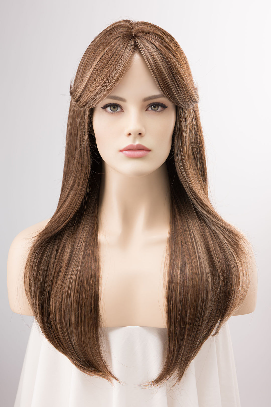 Brunette Hair with Blonde Highlights Wig with Side Bangs Milana