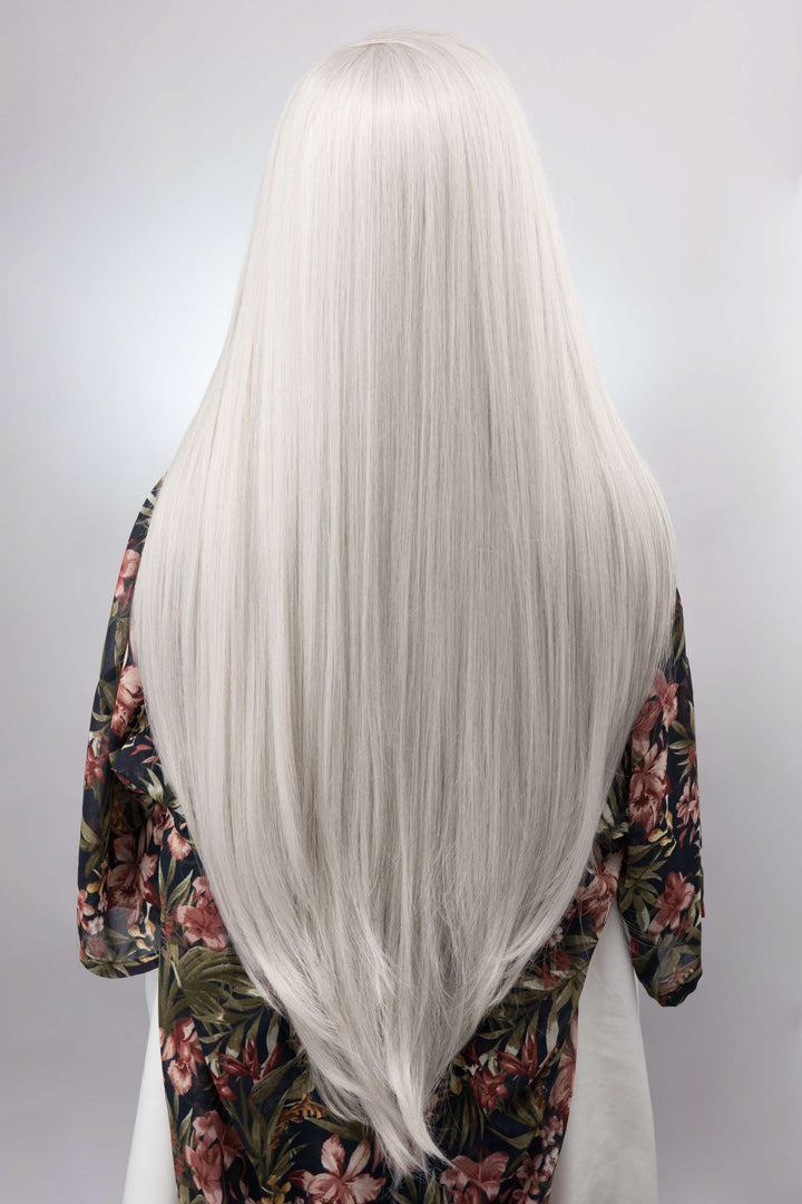Pearl White Icy Silver Gray Straight Lace Top Synthetic Wig Manon Odella