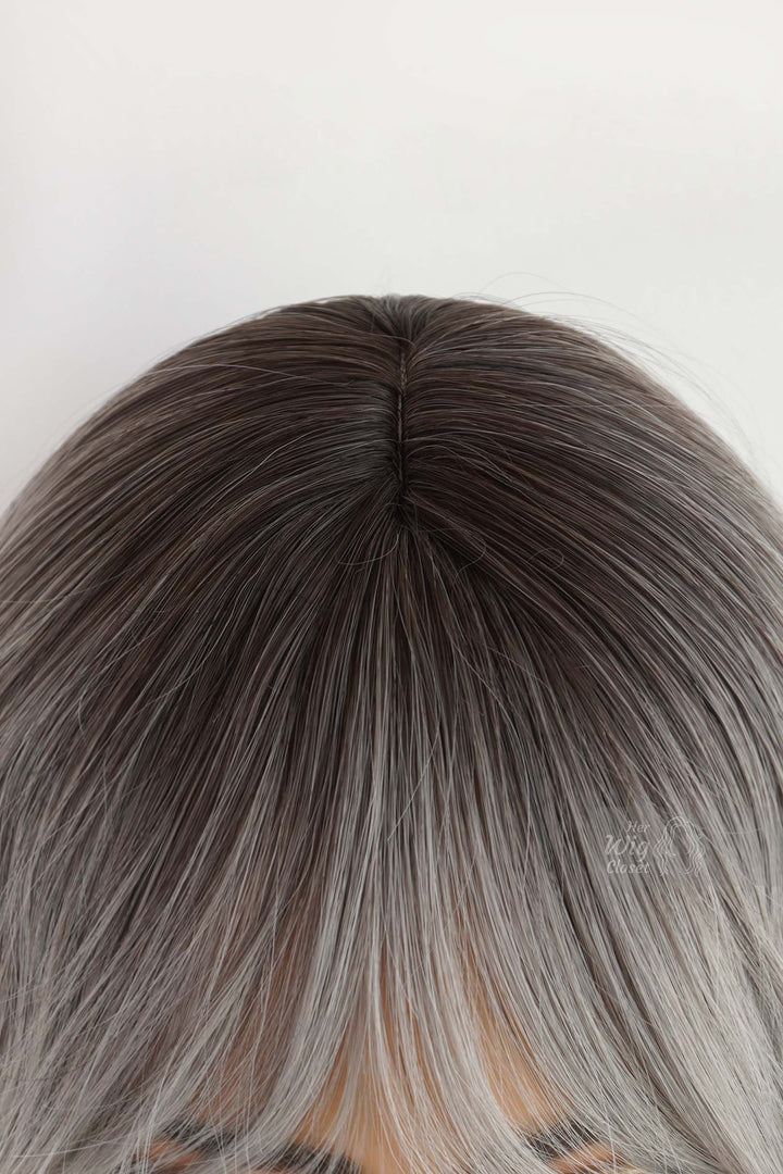Silver Ombre Wavy Synthetic Bob Wig with Bangs Ororo