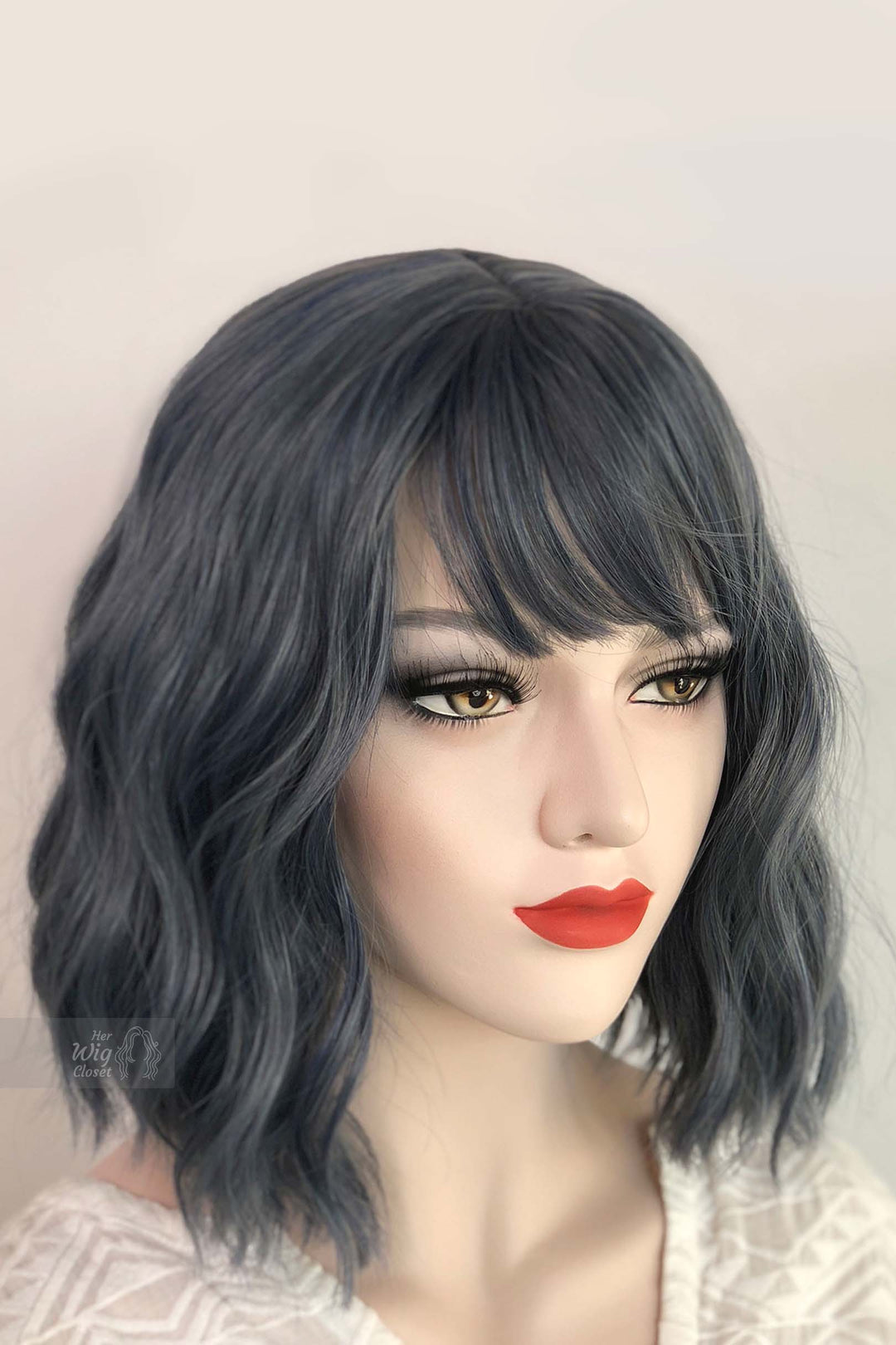 Stacy | 12" Ash Blue Gray Wavy Synthetic Wig with Bangs