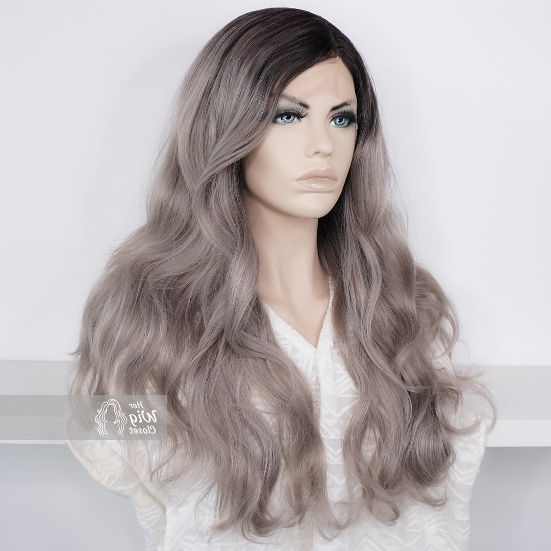 Ashy Sliver Ombre Wavy Lace Front Wig | Katalina