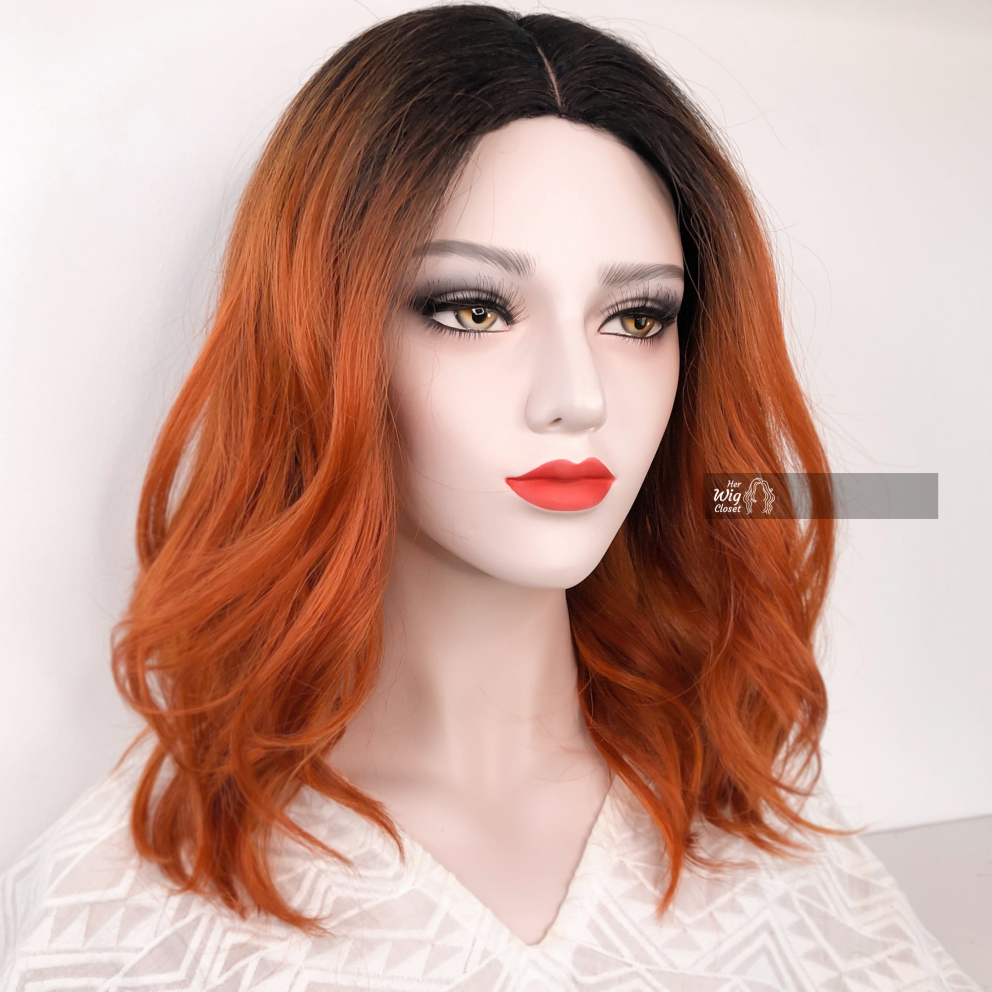 Dark Brown Ginger Red Ombre Wavy Lace Wig 12
