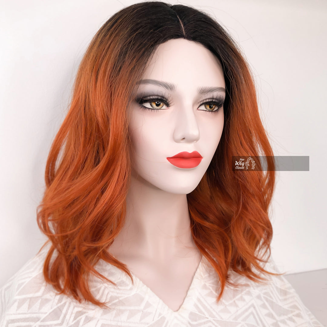 Dark Brown Ginger Red Ombre Wavy Lace Wig 12" | Primrose