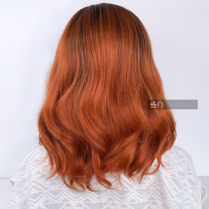 Dark Brown Ginger Red Ombre Wavy Lace Wig 12" | Primrose