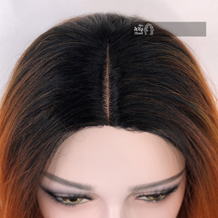 Dark Brown Ginger Red Ombre Wavy Lace Wig 12" | Primrose