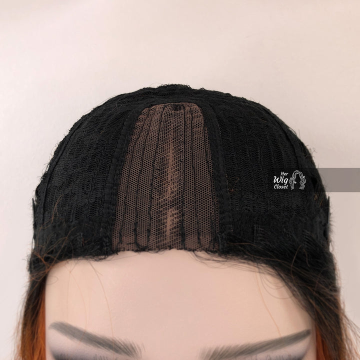 Dark Brown Ginger Red Ombre Wavy Lace Wig 12" | Primrose