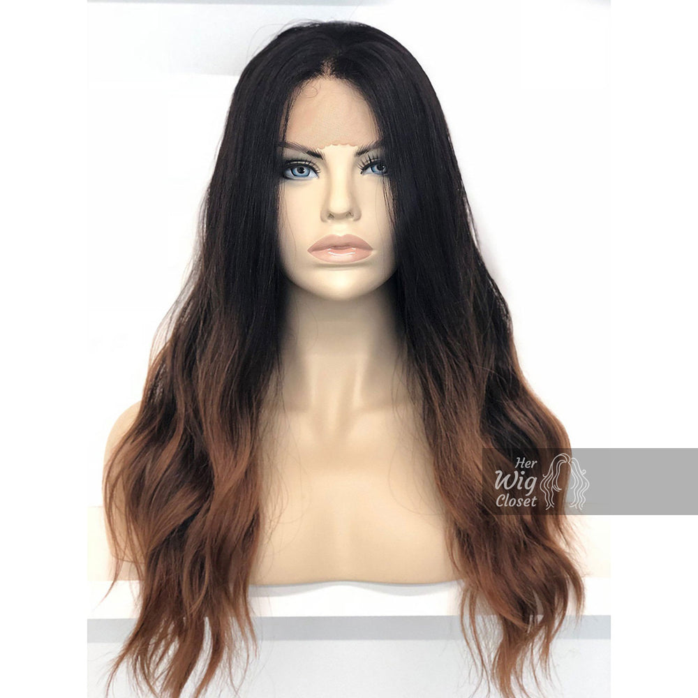 Samantha | Black Brown Ombre Wavy Lace Front Wig 24" Her Wig Closet
