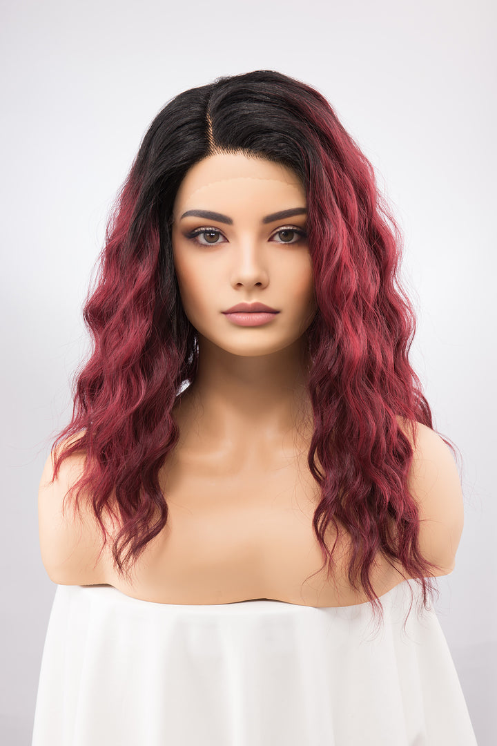 Red Lace Front Wig Burgundy Wavy Wig with Dark Roots Maroon Wig Beach Wavy Wig Cosplay Wig Halloween Costume Wig Aiden