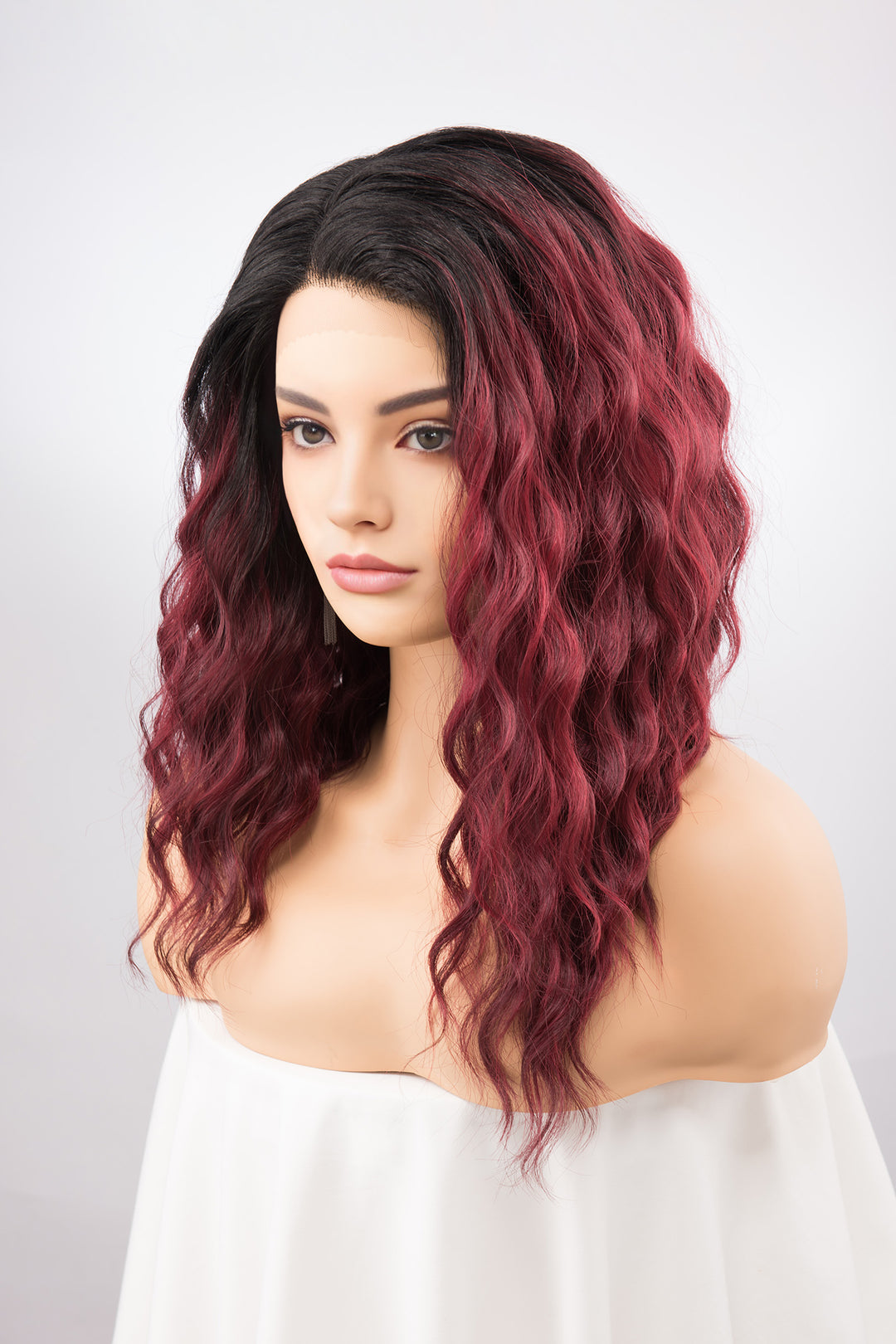 Red Lace Front Wig Burgundy Wavy Wig with Dark Roots Maroon Wig Beach Wavy Wig Cosplay Wig Halloween Costume Wig Aiden