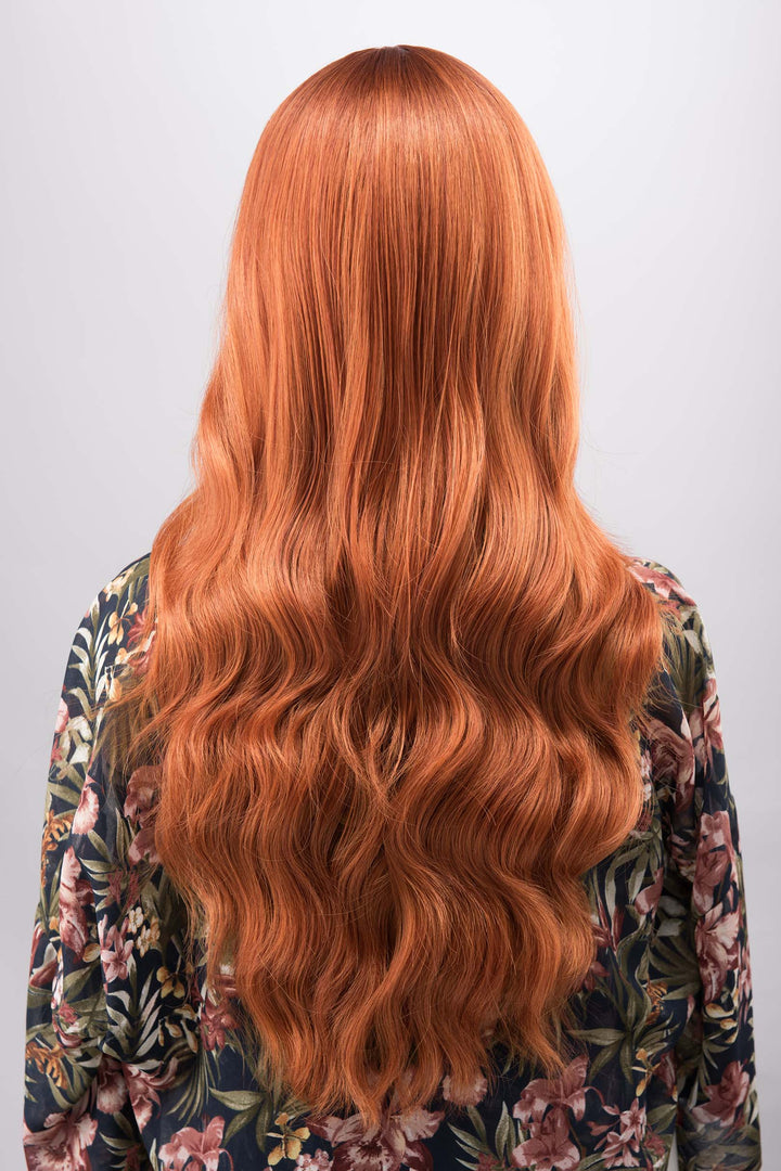 Orange Ginger Wavy Synthetic Wig with Bangs Aine