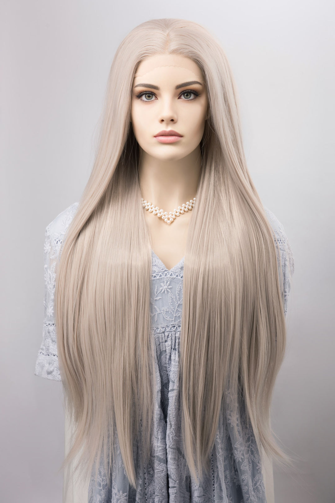 Soft Silver Blonde Straight Lace Front Wig Synthetic Wig Alia