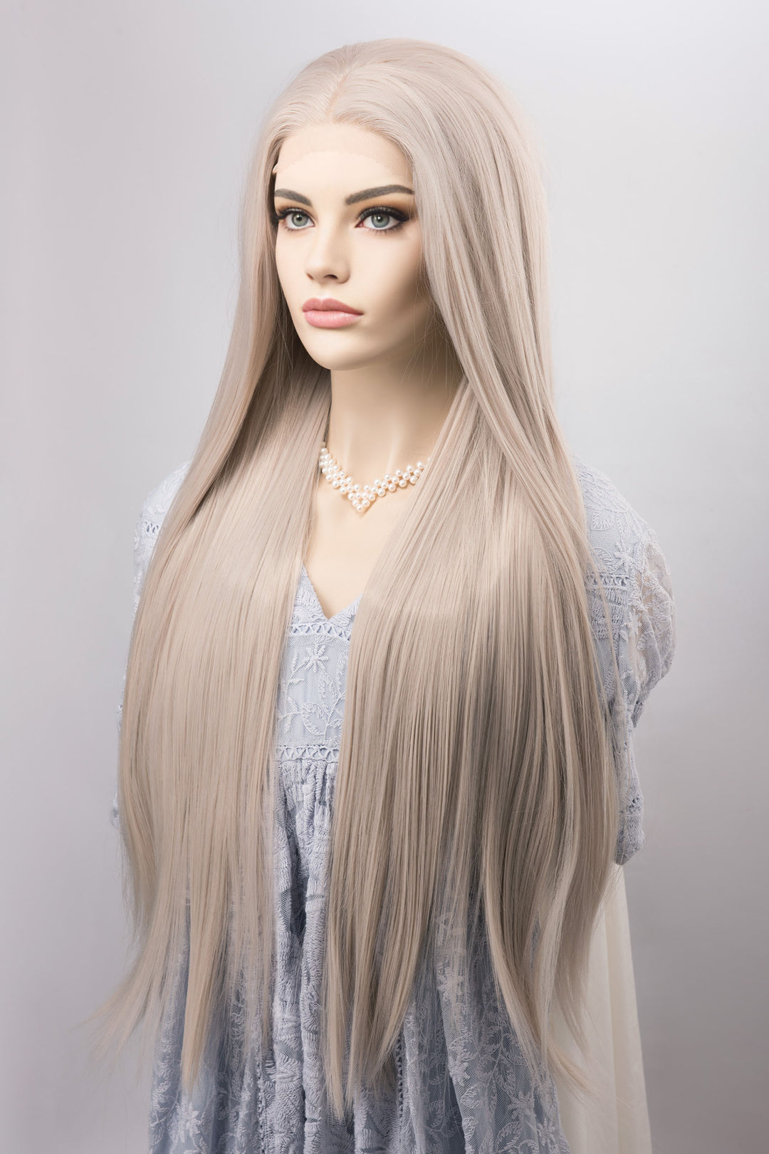 Soft Silver Blonde Straight Lace Front Wig Synthetic Wig Alia