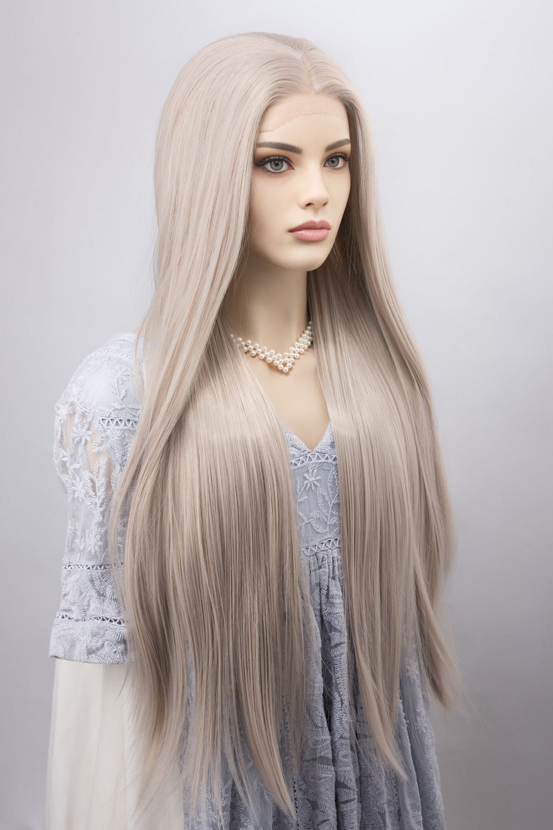 Soft Silver Blonde Straight Lace Front Wig Synthetic Wig Alia