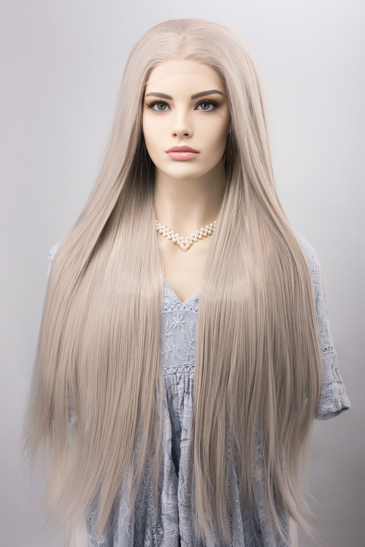 Soft Silver Blonde Straight Lace Front Wig Synthetic Wig Alia