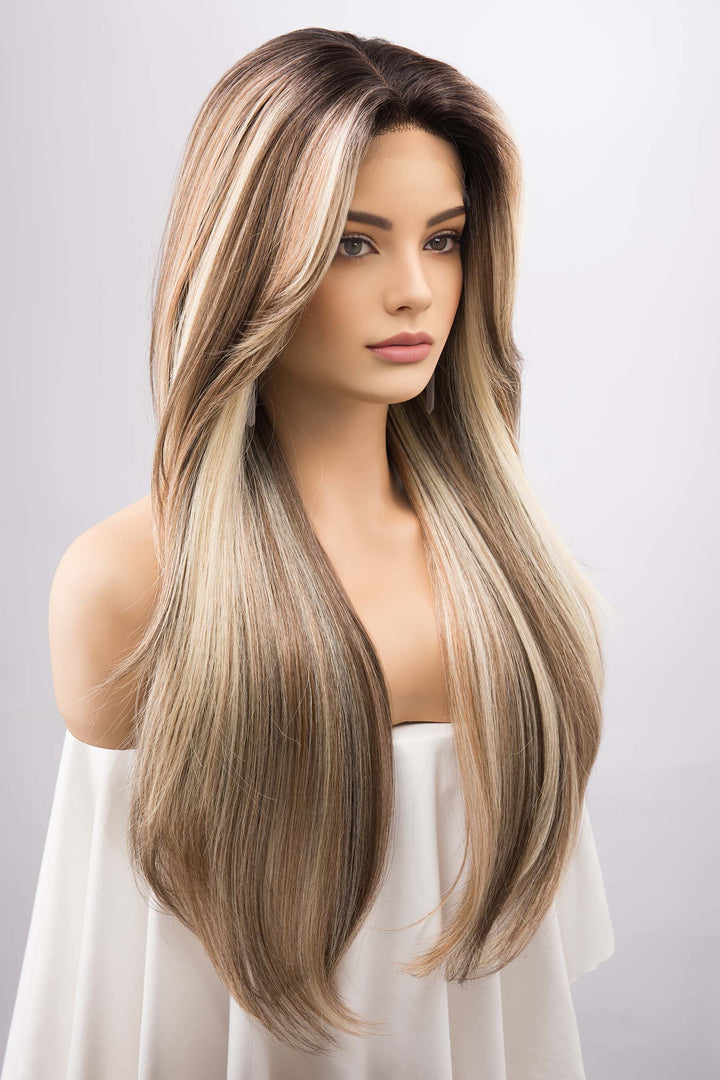 Balayage Dirty Blonde Straight Lace Front Wig with two Side Bangs Alina