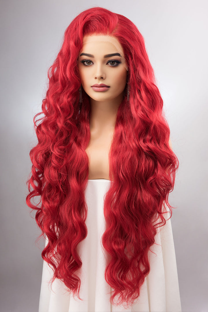 Red Curly Lace Front Synthetic Wig Amaya Ariel Look