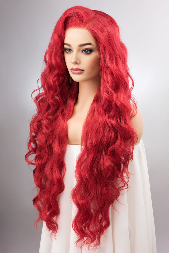 Red Wig Long Lace Front Wig Little Mermaid Wig Aquaman Mera Cosplay Wig 13" X 4" Large Lace Front Wavy Long Wig Drag Queen Wig AMAYA