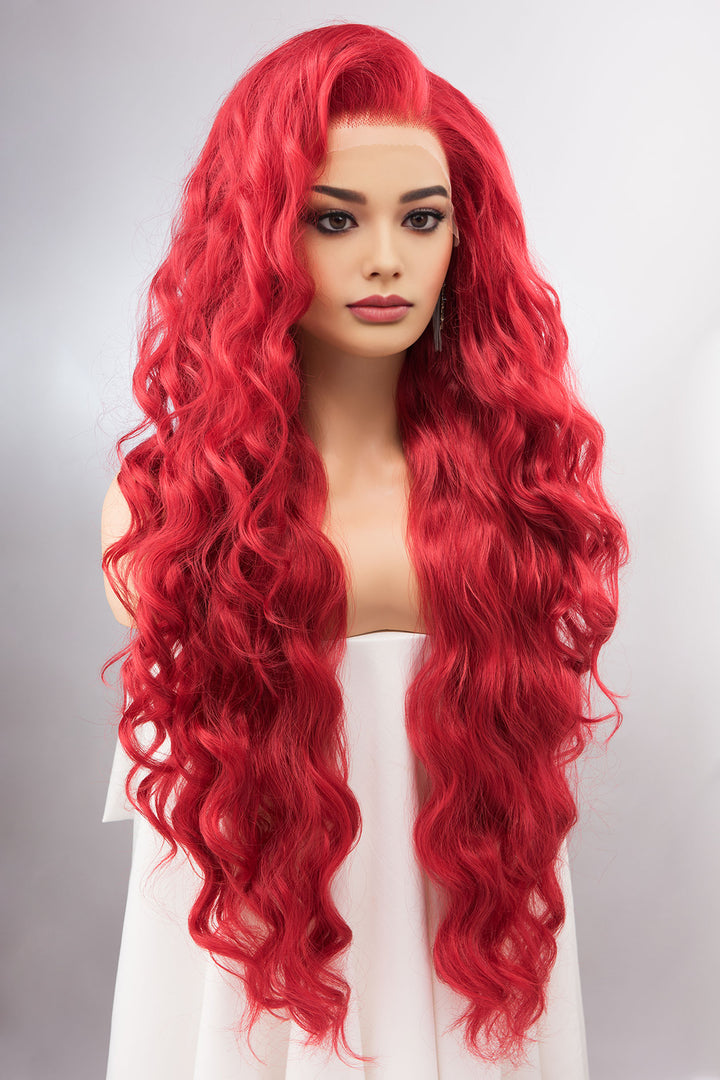 Red Curly Lace Front Synthetic Wig Amaya Ariel Look