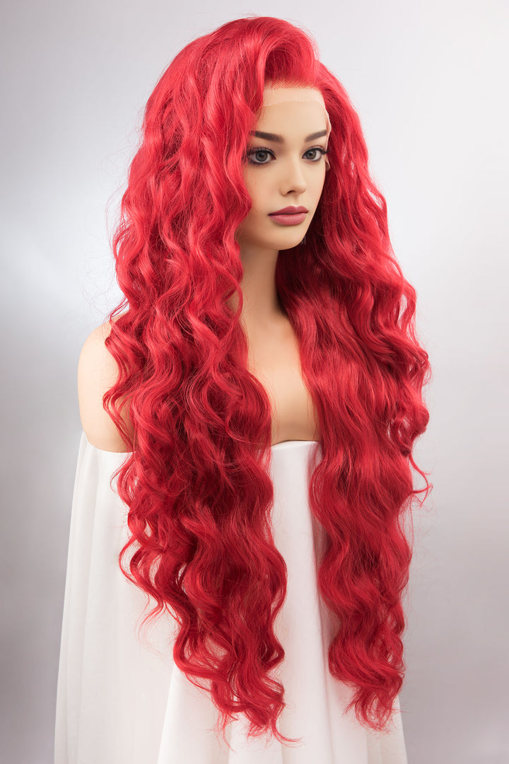 Red Curly Lace Front Synthetic Wig Amaya Ariel Look