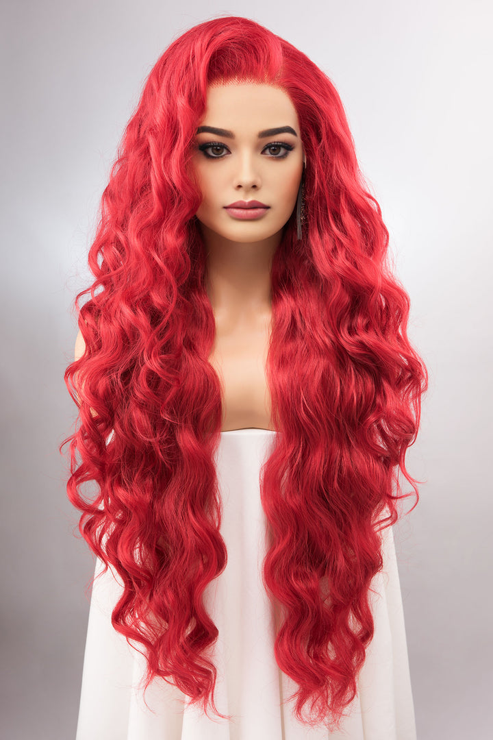 Red Curly Lace Front Synthetic Wig Amaya Ariel Look