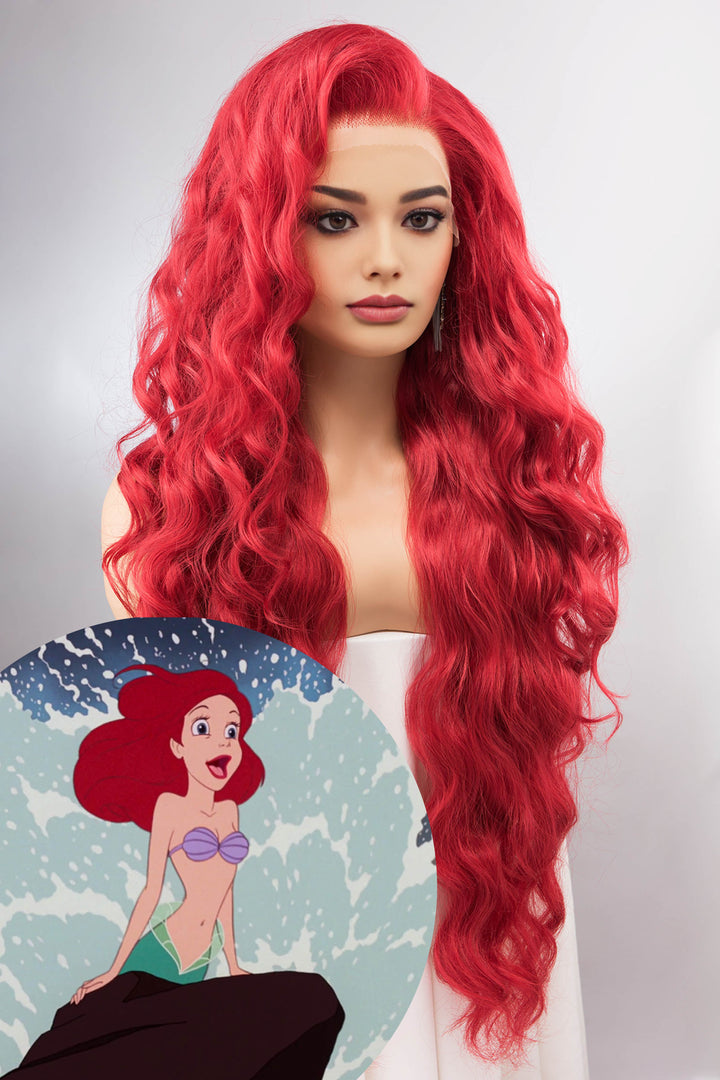 Red Curly Lace Front Synthetic Wig Amaya Ariel Look