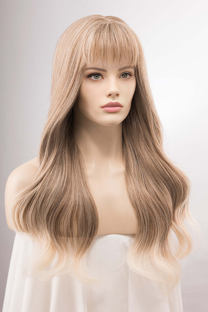 Ash Blonde Wavy Wig With Bangs | April