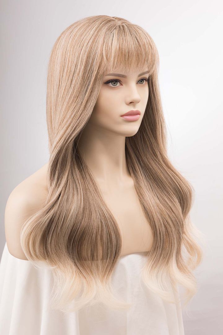 Ash Blonde Wavy Wig With Bangs | April