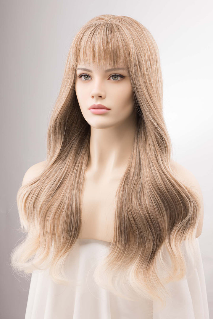 Ash Blonde Wavy Wig With Bangs | April