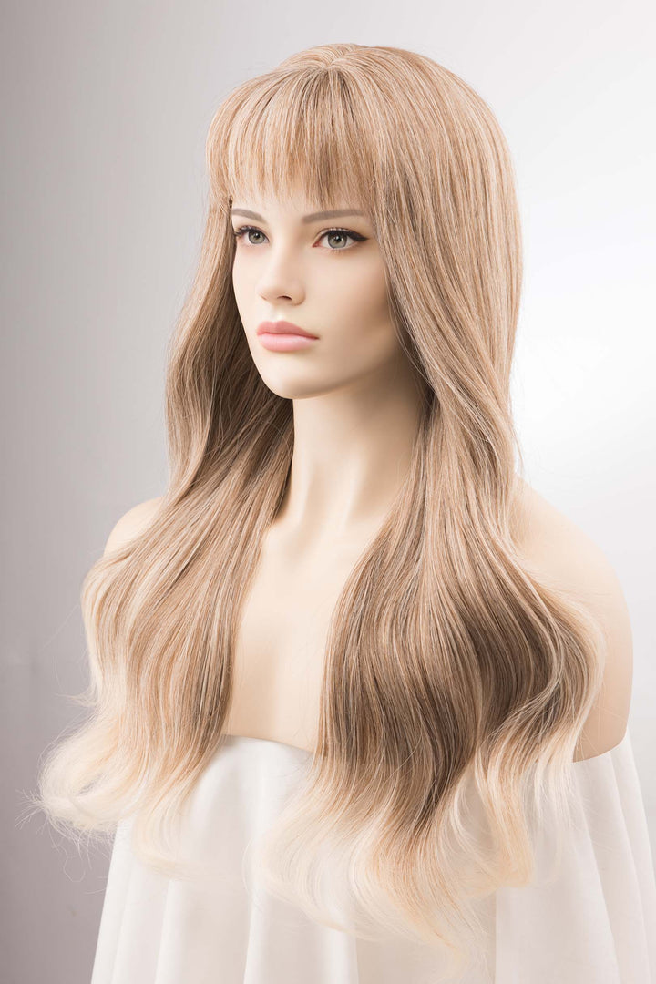 Ash Blonde Wavy Wig With Bangs | April