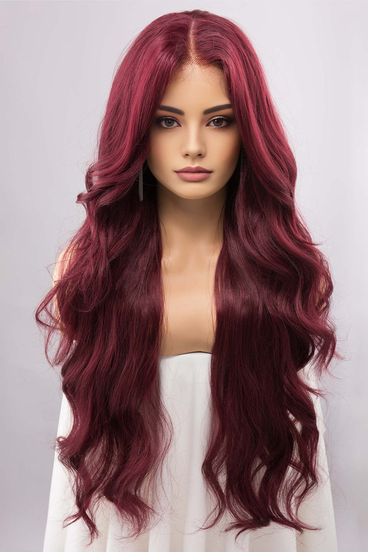 Burgundy Red Wavy Lace Front Synthetic Wig Aries