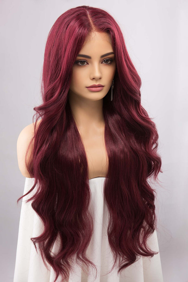 Burgundy Red Wavy Lace Front Synthetic Wig Aries