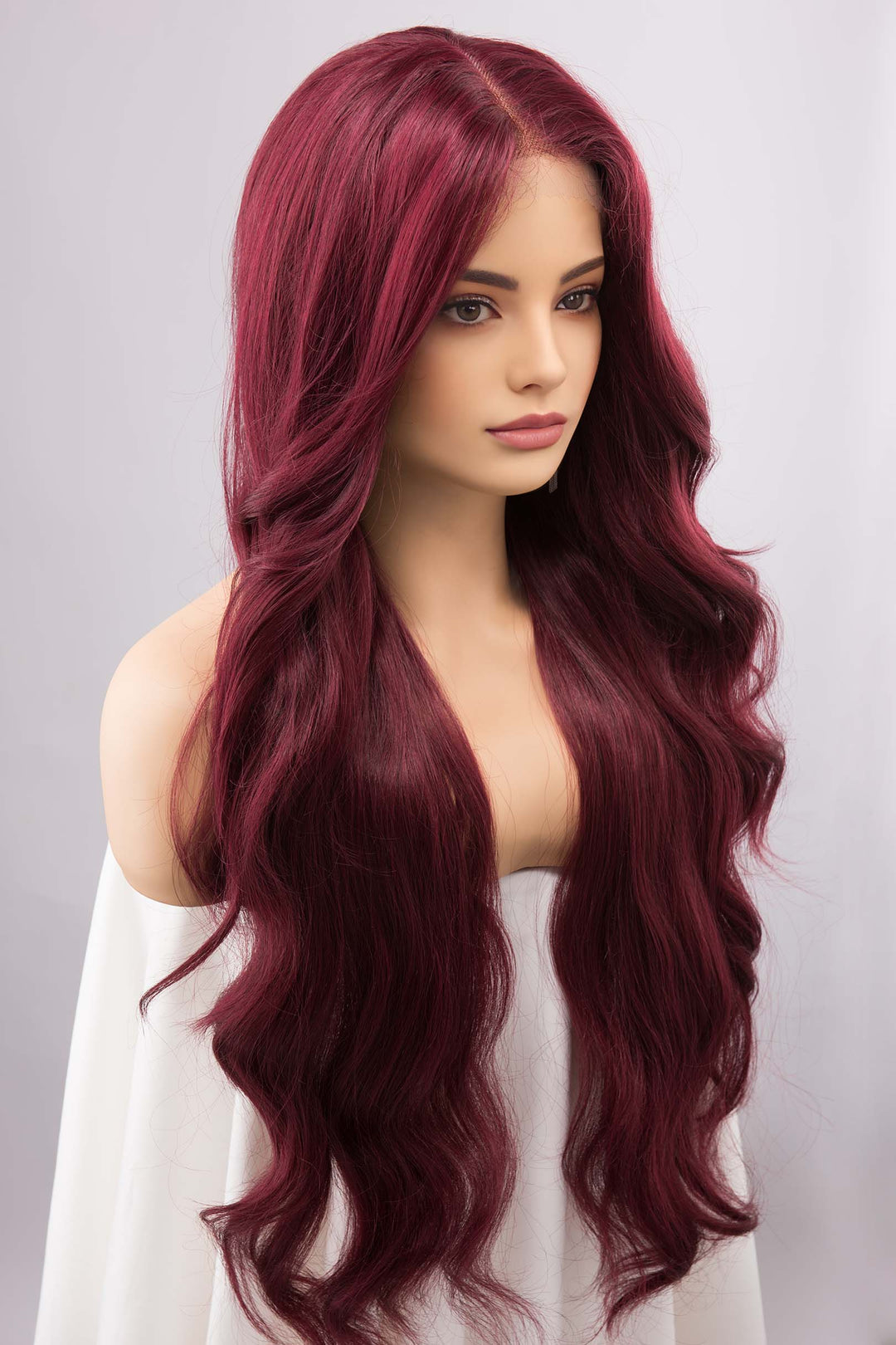 Burgundy Red Wavy Lace Front Synthetic Wig Aries