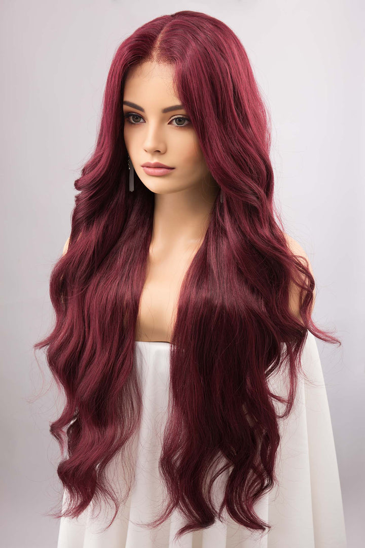Burgundy Red Wig Lace Front Wig Wine Color Wig Drag Queen Wig Little Mermaid Cosplay Wig Halloween Costume Wig Ariel Cosplay Aries