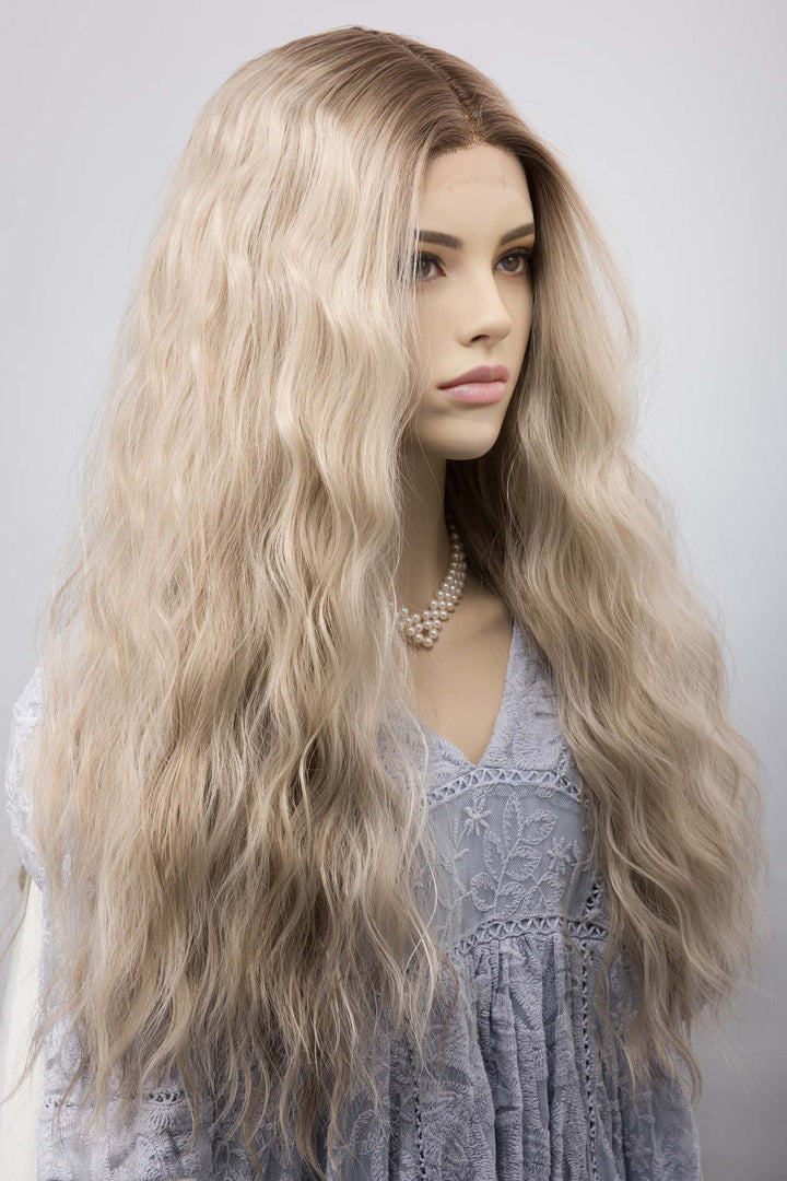 Creamy Ash Blonde Wig Wavy Lace Front Synthetic Wig Arya