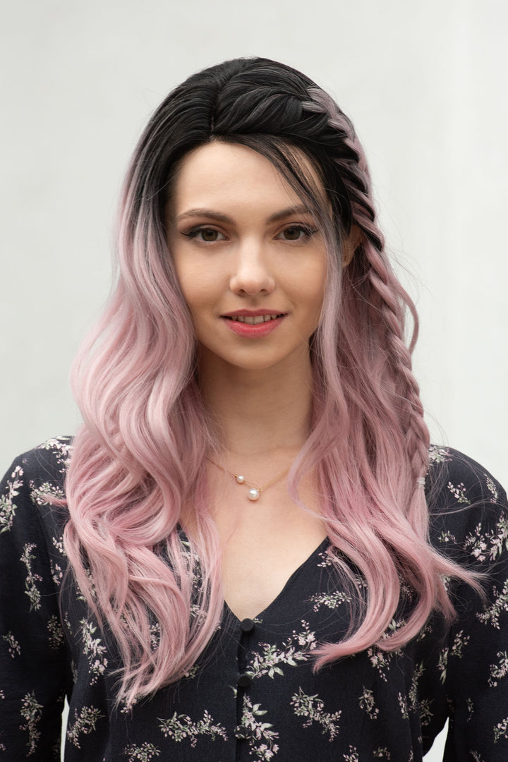 Pastel Pink Ombre Wavy Lace Front Synthetic Wig Ashley