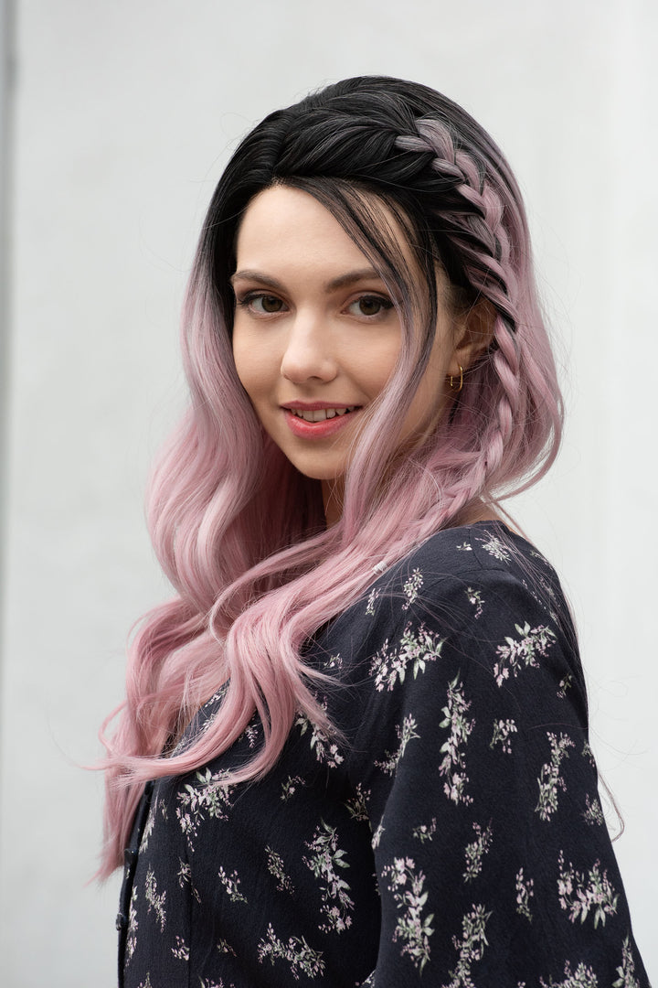 Pastel Pink Ombre Wavy Lace Front Synthetic Wig Ashley
