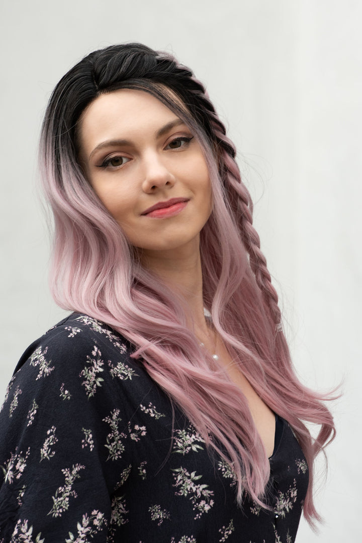 Pastel Pink Ombre Wavy Lace Front Synthetic Wig Ashley