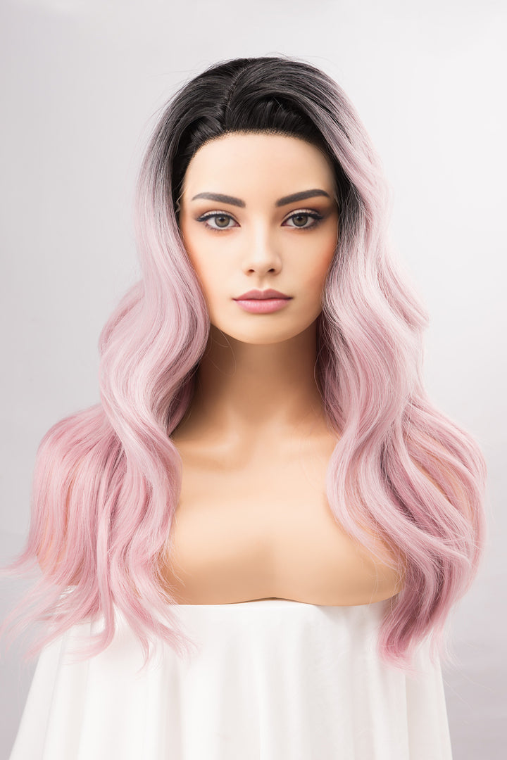 Pastel Pink Ombre Wavy Lace Front Synthetic Wig Ashley