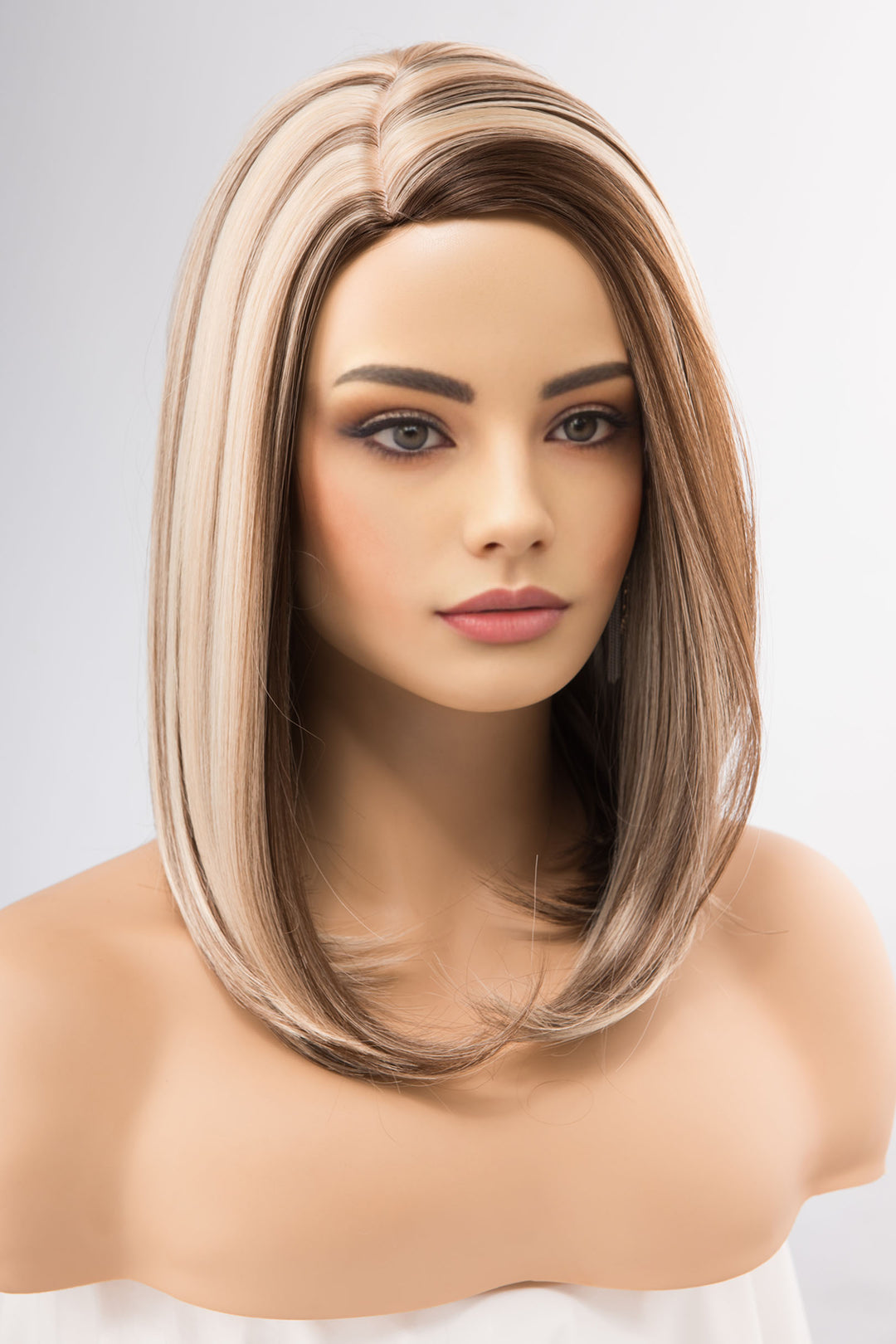 Tri Color Color Wig Audrey | Tricolor Brown Blond Straight Mono-top Wig 16