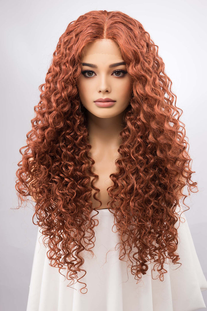 Auburn Ginger Wig Lace Front Curly Wig Orange Copper Wig Merida Cosplay Lace Wig Drag Queen Wig Halloween Costume Wig AUTUMN