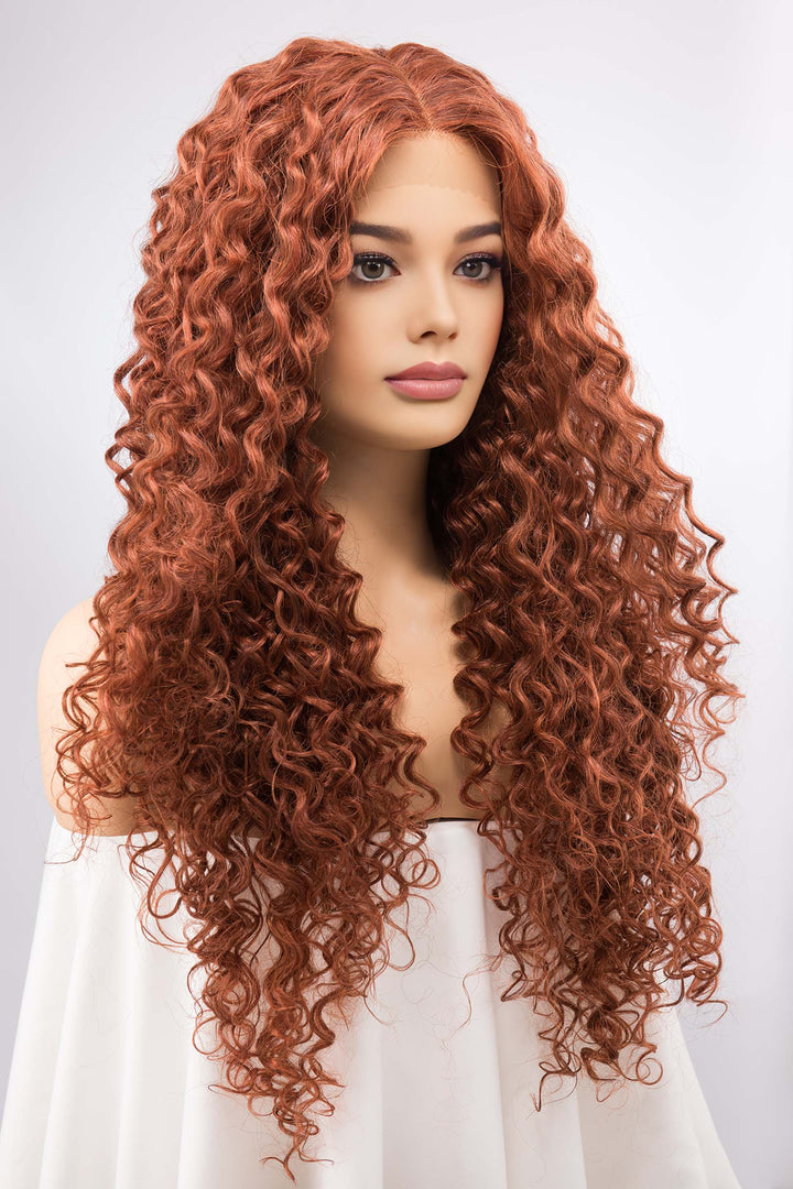 Auburn Ginger Wig Lace Front Curly Wig Orange Copper Wig Merida Cosplay Lace Wig Drag Queen Wig Halloween Costume Wig AUTUMN