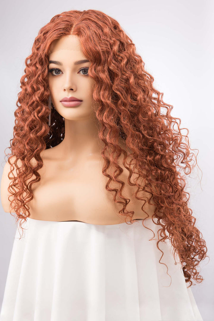 Auburn Ginger Wig Lace Front Curly Wig Orange Copper Wig Merida Cosplay Lace Wig Drag Queen Wig Halloween Costume Wig AUTUMN