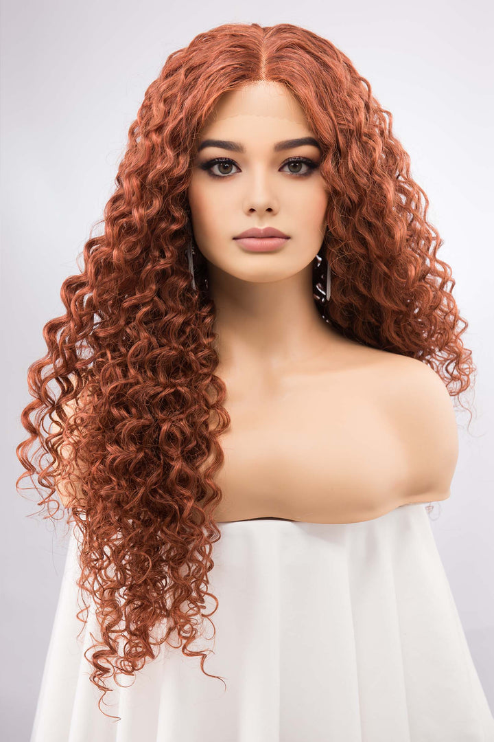 Auburn Ginger Wig Lace Front Curly Wig Orange Copper Wig Merida Cosplay Lace Wig Drag Queen Wig Halloween Costume Wig AUTUMN