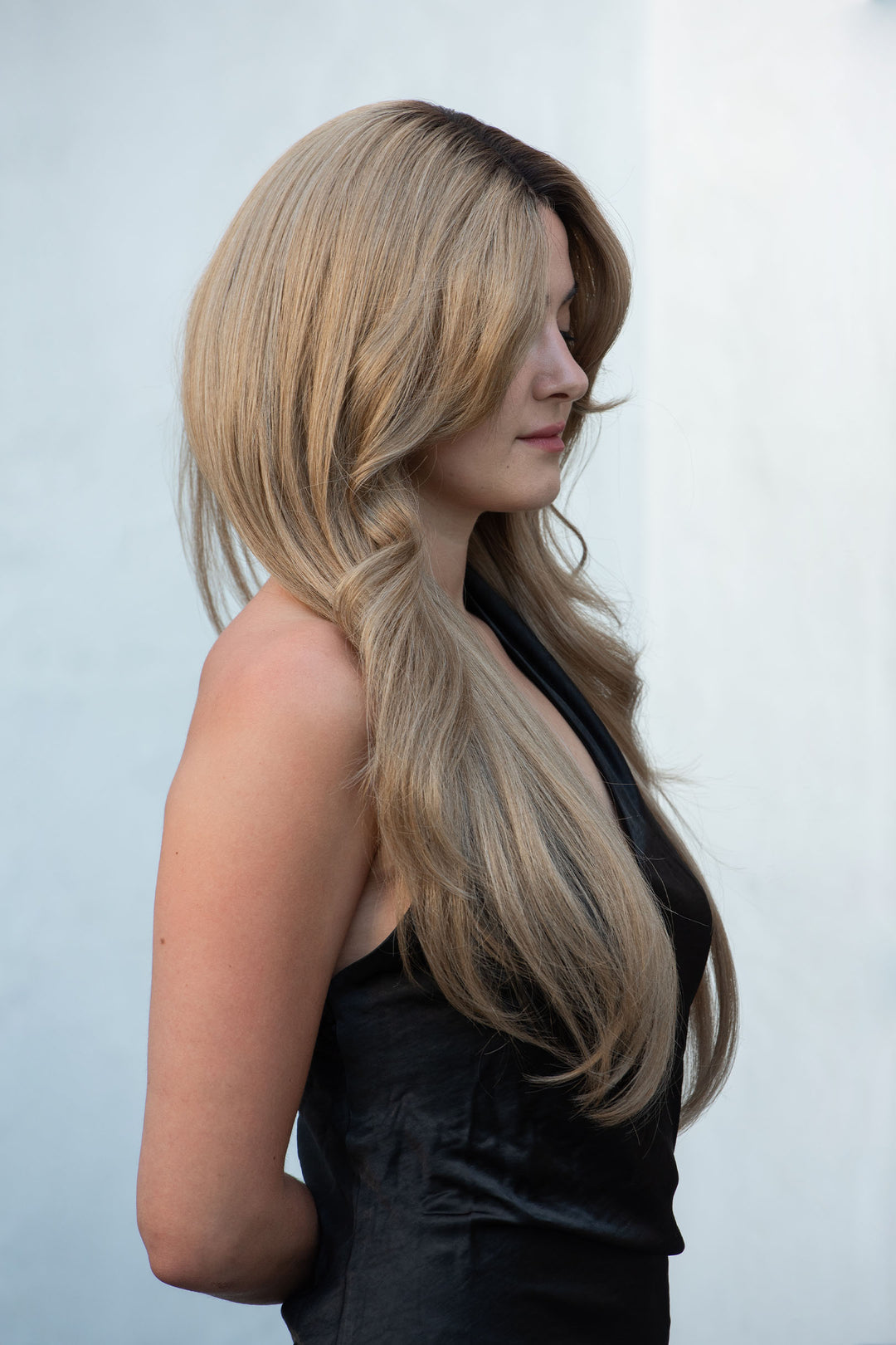 Golden Blonde Ombre Straight Lace Front Wig with Curtain Bangs Ayla